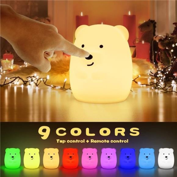 LED Nursery Night Lights for Kids -USB Rechargeable Cute Animal Silicone Lamps - Picture 3 of 6